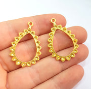 4 Gold Drop Charm Gold Plated Charms  (35x23mm)  G8807
