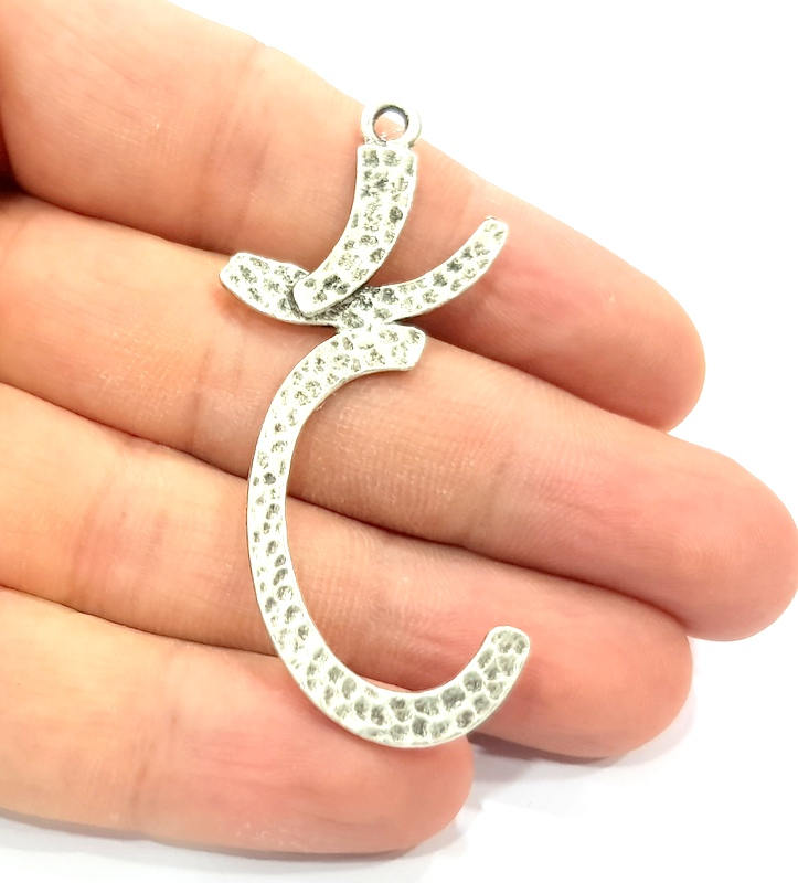 2 Silver Charms Antique Silver Plated Pendant (59x20mm) G8815
