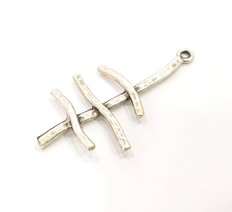 2 Silver Pendant Antique Silver Plated Pendant (57x28mm) G8819