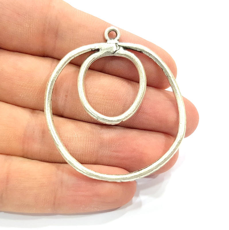 2 Silver Pendant Antique Silver Plated Pendant (49x42mm) G8820