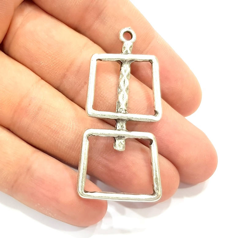 2 Silver Pendant Antique Silver Plated Pendant (55x25mm) G14444