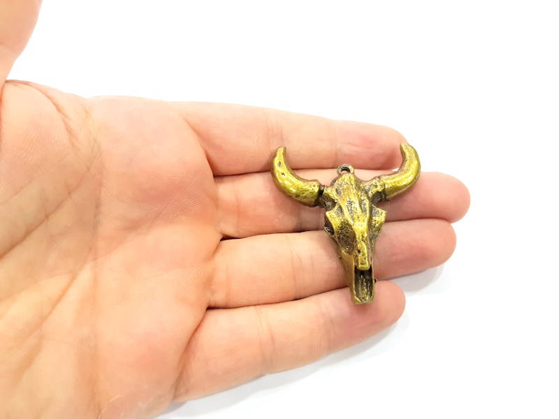 Ox Head Skull Pendant Antique Bronze Plated Pendant (44x42mm) G8827