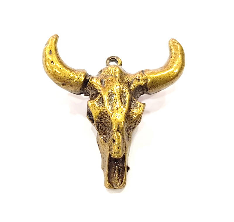 Ox Head Skull Pendant Antique Bronze Plated Pendant (44x42mm) G8827