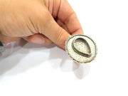 Silver Ring Blank Base Bezel Settings Cabochon Base Mountings Adjustable (25x18mm Blank) Antique Silver Plated Brass G8833