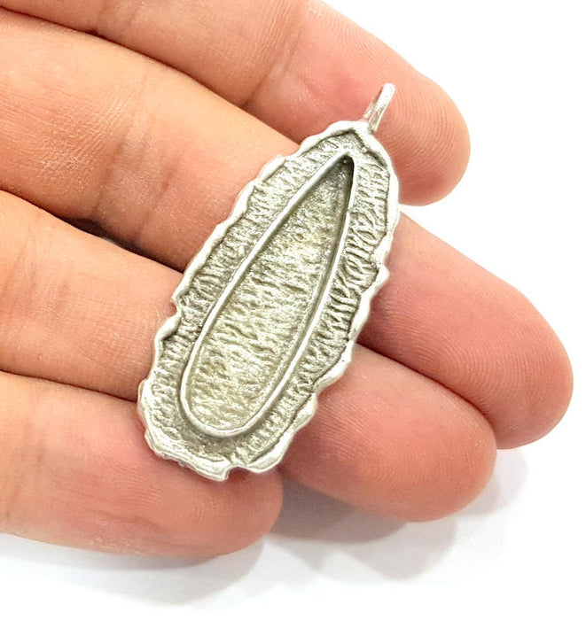 Silver Pendant Blank Mosaic Base Blank inlay Blank Necklace Blank Resin Blank Mountings Antique Silver Plated Brass ( 49x19mm )  G8835