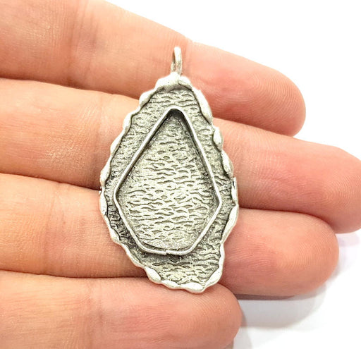 Silver Pendant Blank Mosaic Base Blank inlay Blank Necklace Blank Resin Blank Mountings Antique Silver Plated Brass ( 47x25mm )  G8836