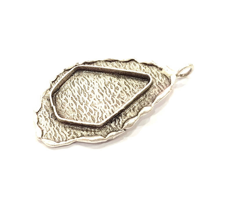 Silver Pendant Blank Mosaic Base Blank inlay Blank Necklace Blank Resin Blank Mountings Antique Silver Plated Brass ( 47x25mm )  G8836