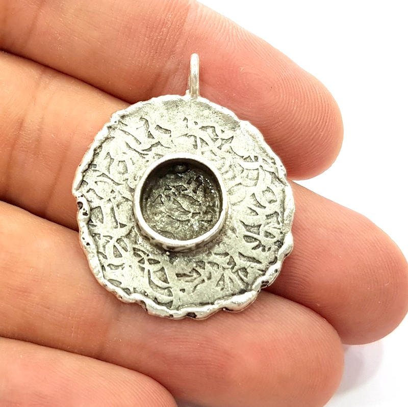 Silver Pendant Blank Bezel Base Setting Necklace Blank Resin Blank Mountings Antique Silver Plated Brass ( 28mm )  G8330