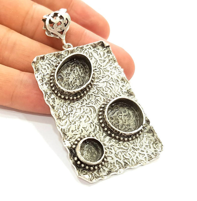 Silver Pendant Blank Bezel Base Setting Necklace Blank Resin Blank Mountings Antique Silver Plated Brass ( 58x38mm )  G8682