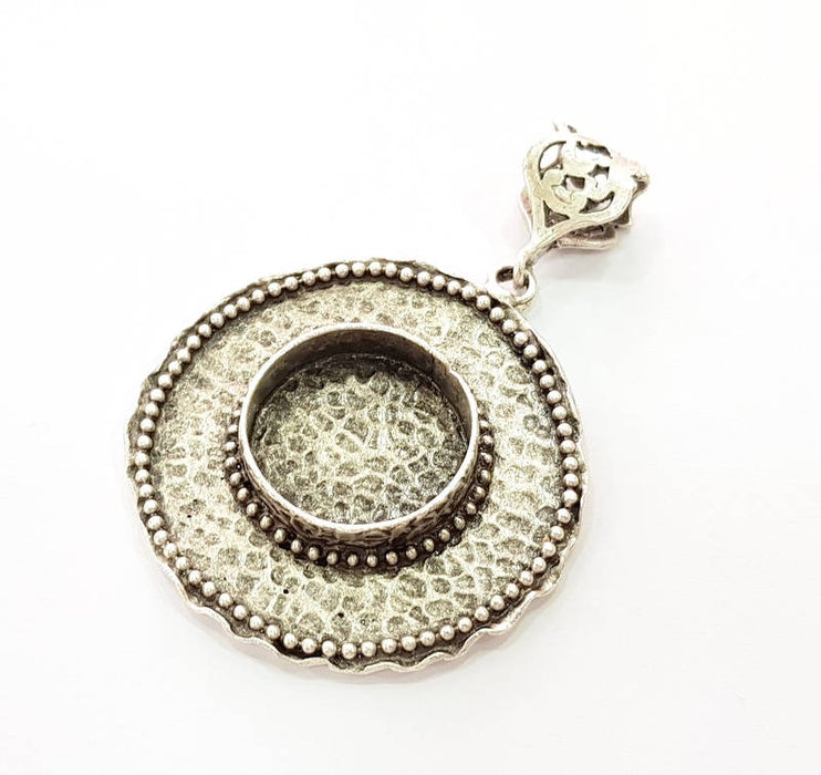 Silver Pendant Blank Bezel Base Setting Necklace Blank Resin Blank Mountings Antique Silver Plated Brass ( 50mm )  G8335