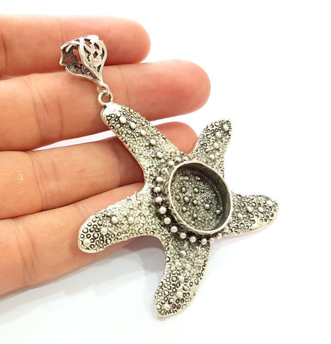 Silver Pendant Blank Bezel Base Setting Necklace Blank Resin Blank Mountings Antique Silver Plated Brass ( 64x56mm )  G8978