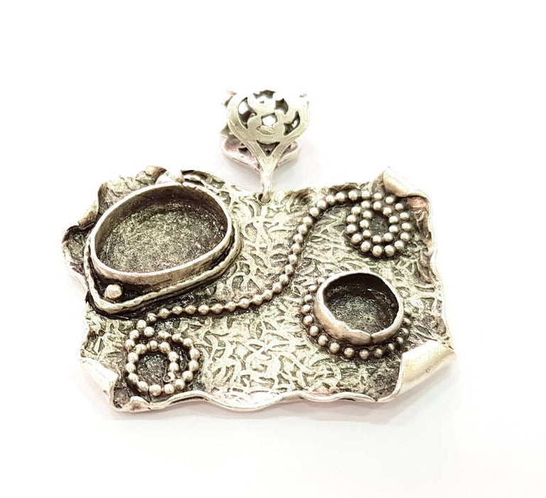 Silver Pendant Blank Bezel Base Setting Necklace Blank Resin Blank Mountings Antique Silver Plated Brass ( 44x34mm )  G8681