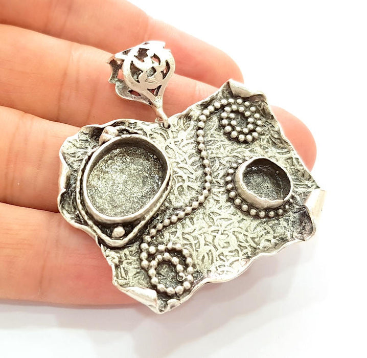 Silver Pendant Blank Bezel Base Setting Necklace Blank Resin Blank Mountings Antique Silver Plated Brass ( 44x34mm )  G8681