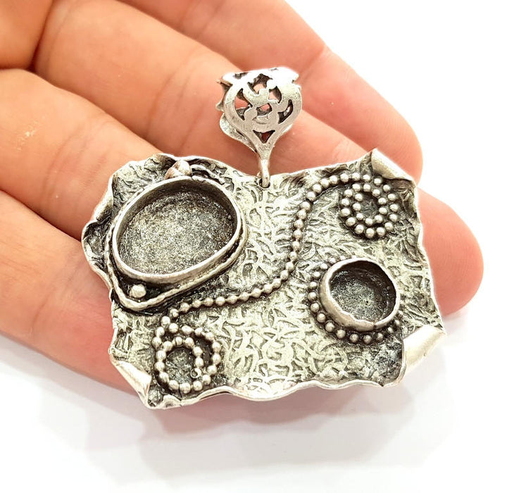 Silver Pendant Blank Bezel Base Setting Necklace Blank Resin Blank Mountings Antique Silver Plated Brass ( 44x34mm )  G8681