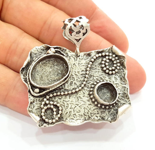 Silver Pendant Blank Bezel Base Setting Necklace Blank Resin Blank Mountings Antique Silver Plated Brass ( 44x34mm )  G8681