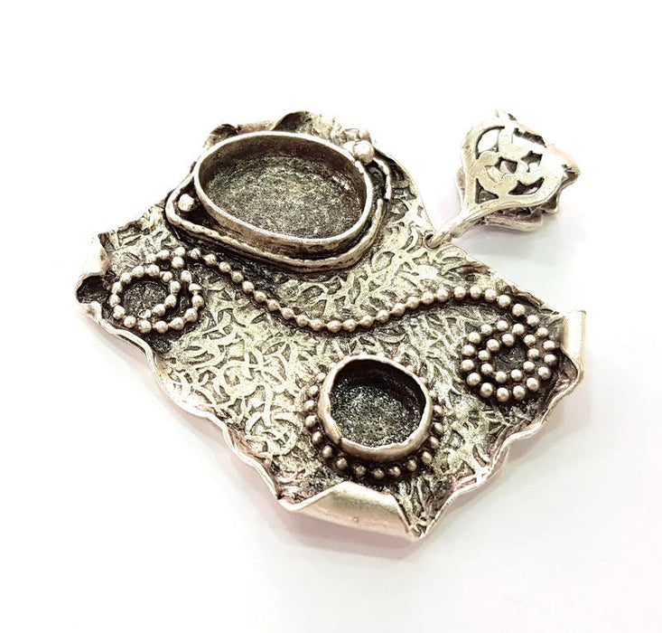 Silver Pendant Blank Bezel Base Setting Necklace Blank Resin Blank Mountings Antique Silver Plated Brass ( 44x34mm )  G8681