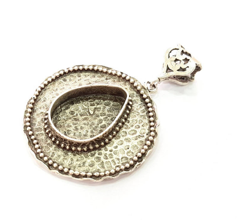 Silver Pendant Blank Bezel Base Setting Necklace Blank Resin Blank Mountings Antique Silver Plated Brass ( 63mm )  G8338