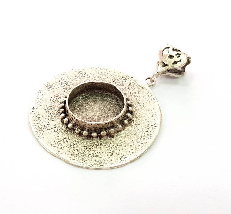 Silver Pendant Blank Bezel Base Setting Necklace Blank Resin Blank Mountings Antique Silver Plated Brass ( 44mm )  G8339