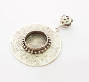 Silver Pendant Blank Bezel Base Setting Necklace Blank Resin Blank Mountings Antique Silver Plated Brass ( 44mm )  G8339
