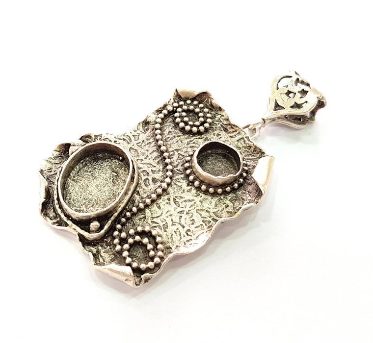 Silver Pendant Blank Bezel Base Setting Necklace Blank Resin Blank Mountings Antique Silver Plated Brass ( 50x35mm )  G8680