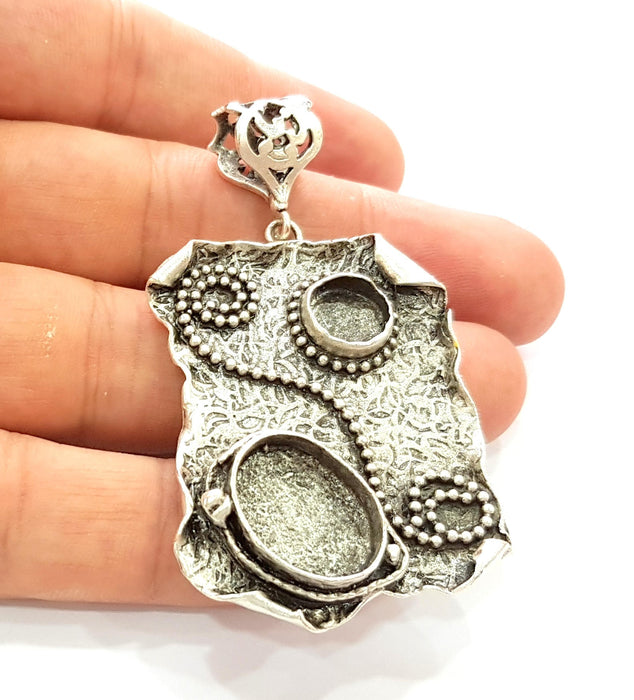 Silver Pendant Blank Bezel Base Setting Necklace Blank Resin Blank Mountings Antique Silver Plated Brass ( 50x35mm )  G8680