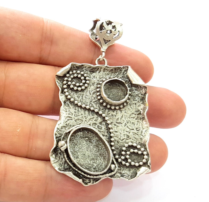 Silver Pendant Blank Bezel Base Setting Necklace Blank Resin Blank Mountings Antique Silver Plated Brass ( 50x35mm )  G8680