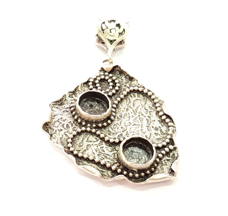 Silver Pendant Blank Bezel Base Setting Necklace Blank Resin Blank Mountings Antique Silver Plated Brass ( 50x41mm )  G8340