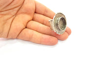 Silver Ring Blank Base Bezel Settings Cabochon Base Mountings Adjustable (20mm Blank) , Antique Silver Plated Brass G8676