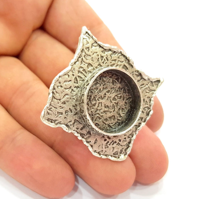 Silver Ring Blank Base Bezel Settings Cabochon Base Mountings Adjustable (20mm Blank) , Antique Silver Plated Brass G8679