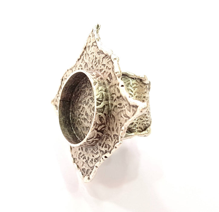 Silver Ring Blank Base Bezel Settings Cabochon Base Mountings Adjustable (20mm Blank) , Antique Silver Plated Brass G8679