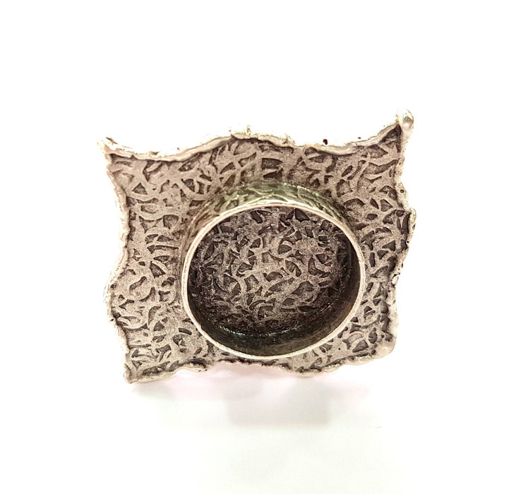 Silver Ring Blank Base Bezel Settings Cabochon Base Mountings Adjustable (20mm Blank) , Antique Silver Plated Brass G8679