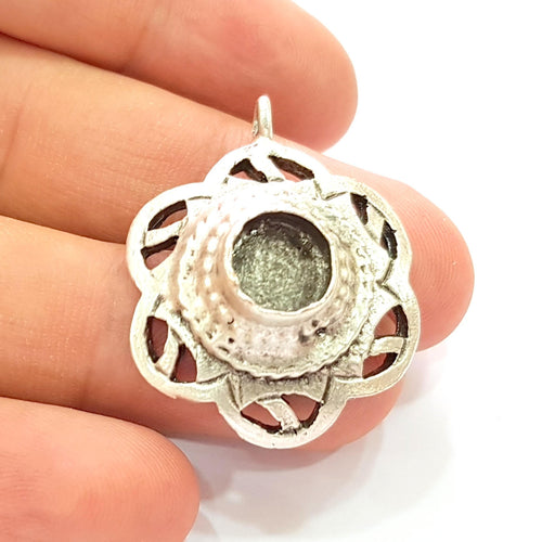 Silver Pendant Blank Bezel Base Setting Necklace Blank Resin Blank Mountings Antique Silver Plated Brass ( 10mm )  G8359