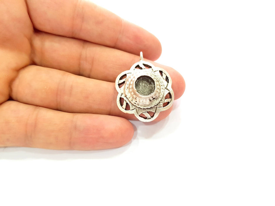 Silver Pendant Blank Bezel Base Setting Necklace Blank Resin Blank Mountings Antique Silver Plated Brass ( 10mm )  G8359