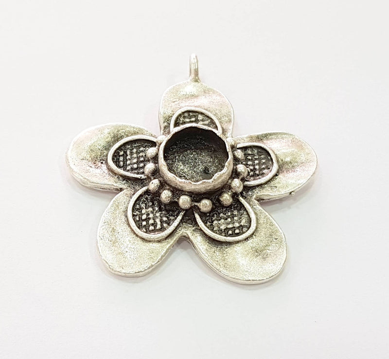 Silver Pendant Blank Bezel Base Setting Necklace Blank Resin Blank Mountings Antique Silver Plated Brass ( 45mm )  G8360