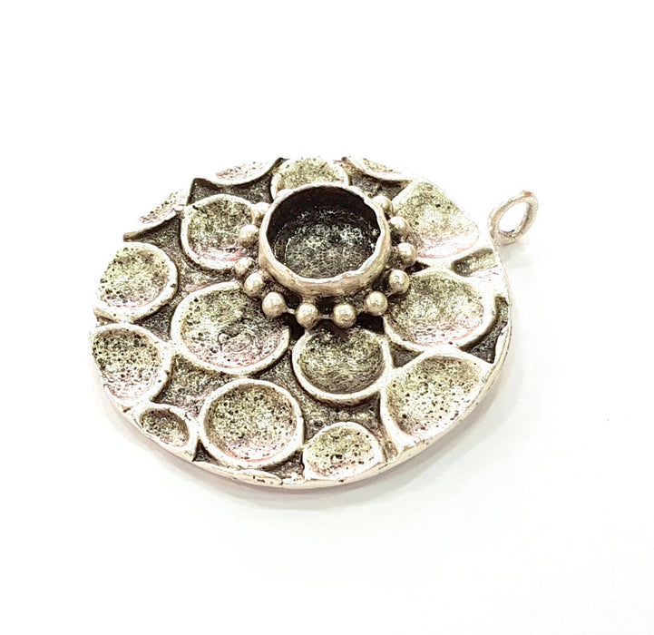 Silver Pendant Blank Bezel Base Setting Necklace Blank Resin Blank Mountings Antique Silver Plated Brass ( 10 mm blank)  G8361