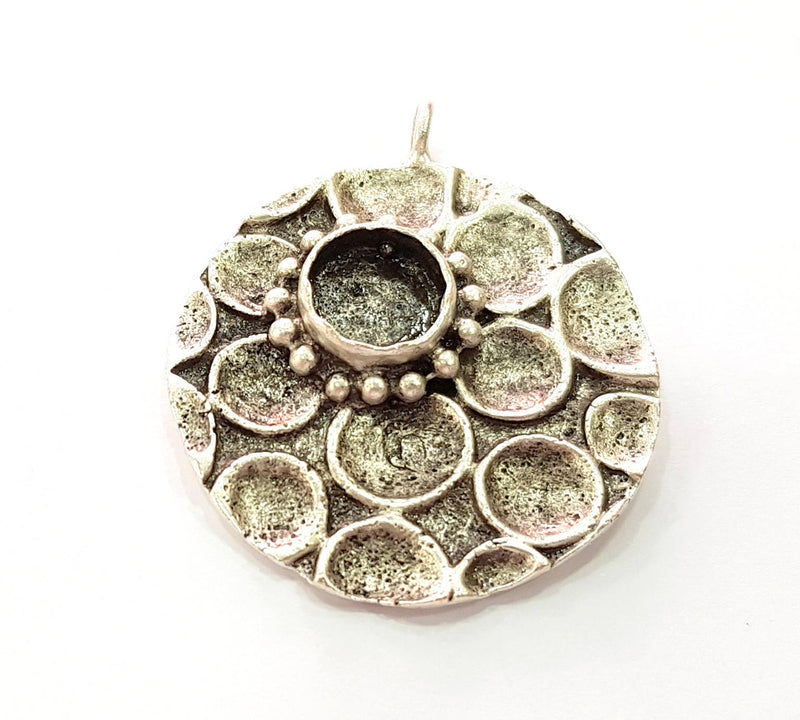 Silver Pendant Blank Bezel Base Setting Necklace Blank Resin Blank Mountings Antique Silver Plated Brass ( 10 mm blank)  G8361