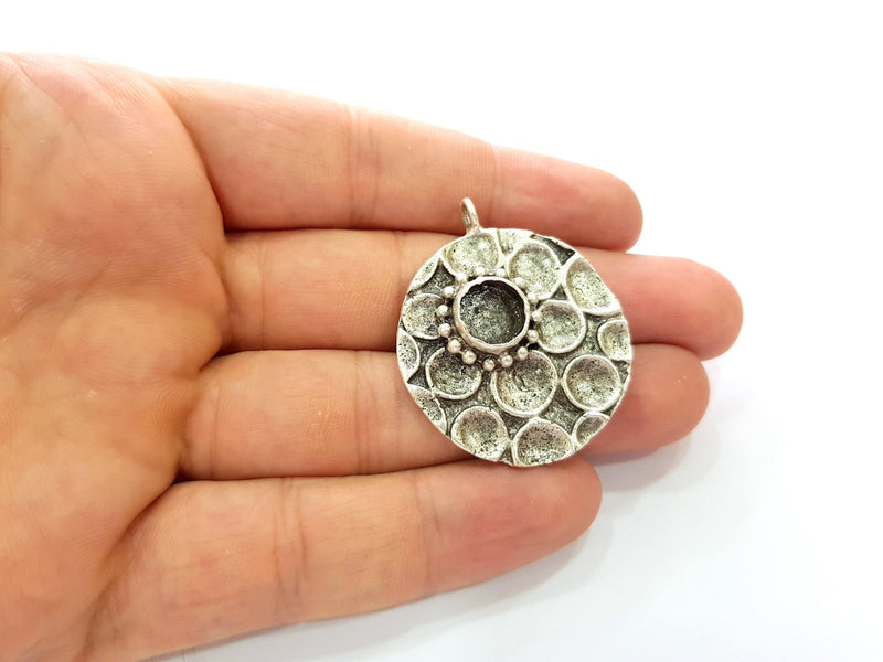 Silver Pendant Blank Bezel Base Setting Necklace Blank Resin Blank Mountings Antique Silver Plated Brass ( 10 mm blank)  G8361