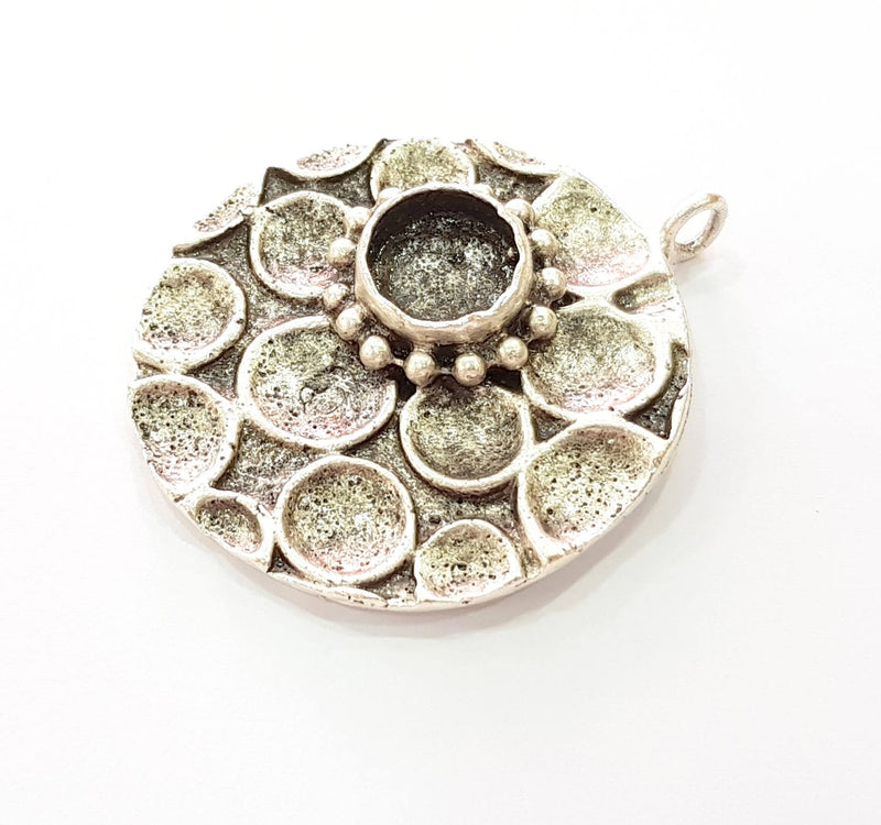 Silver Pendant Blank Bezel Base Setting Necklace Blank Resin Blank Mountings Antique Silver Plated Brass ( 10 mm blank)  G8361