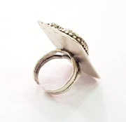 Silver Ring Blank Base Bezel Settings Cabochon Base Mountings Adjustable , Antique Silver Plated Brass G8672