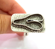 Silver Ring Blank Base Bezel Settings Cabochon Base Mountings Adjustable , Antique Silver Plated Brass G8672