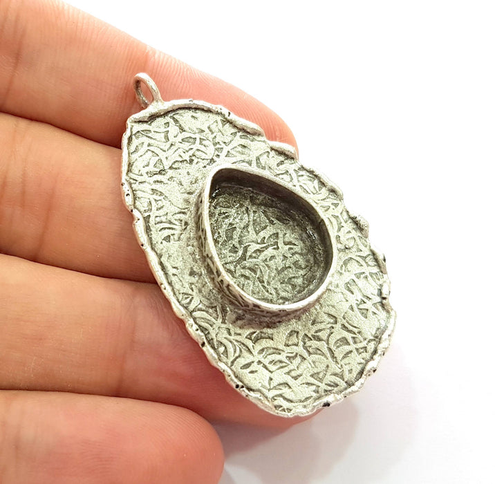 Silver Pendant Blank Bezel Base Setting Necklace Blank Resin Blank Mountings Antique Silver Plated Brass ( 52x30mm )  G8378