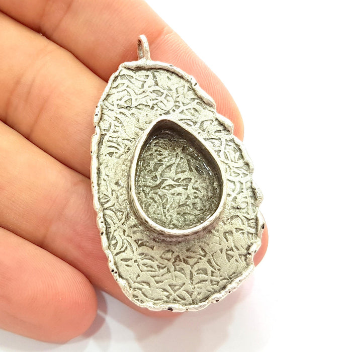 Silver Pendant Blank Bezel Base Setting Necklace Blank Resin Blank Mountings Antique Silver Plated Brass ( 52x30mm )  G8378