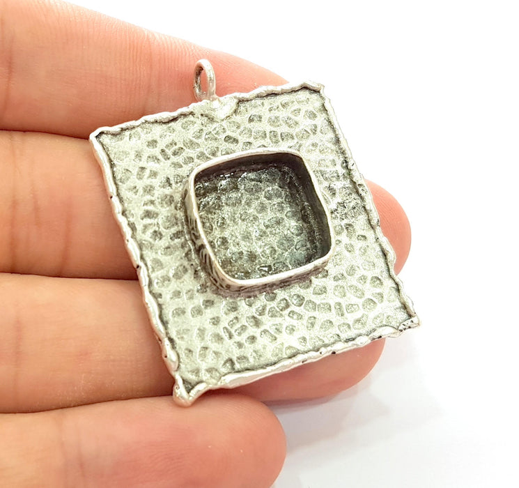 Silver Pendant Blank Bezel Base Setting Necklace Blank Resin Blank Mountings Antique Silver Plated Brass ( 36x34mm )  G8379