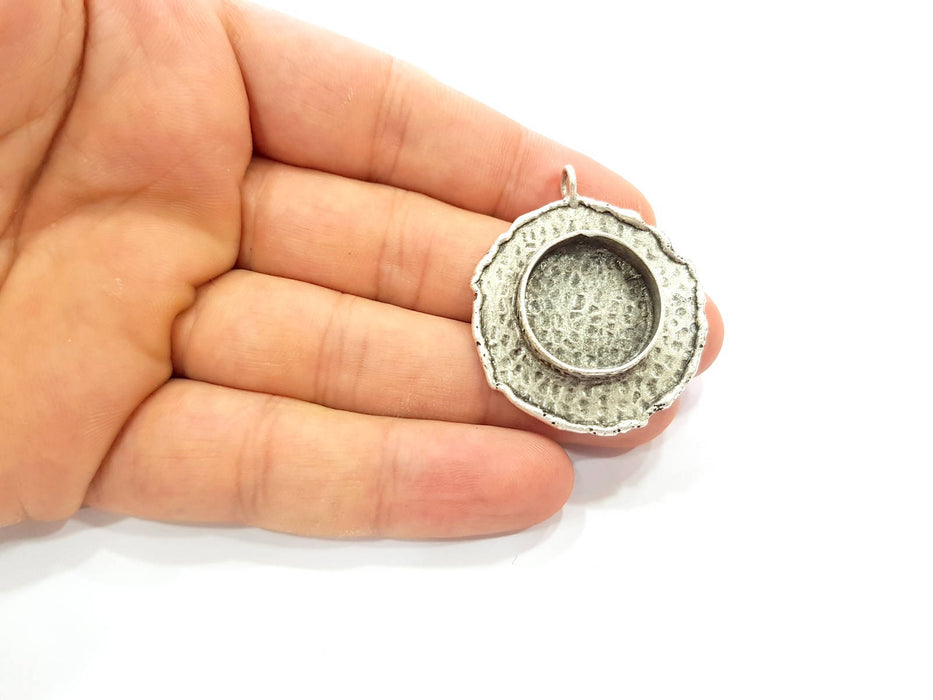 Silver Pendant Blank Bezel Base Setting Necklace Blank Resin Blank Mountings Antique Silver Plated Brass ( 35mm )  G8683