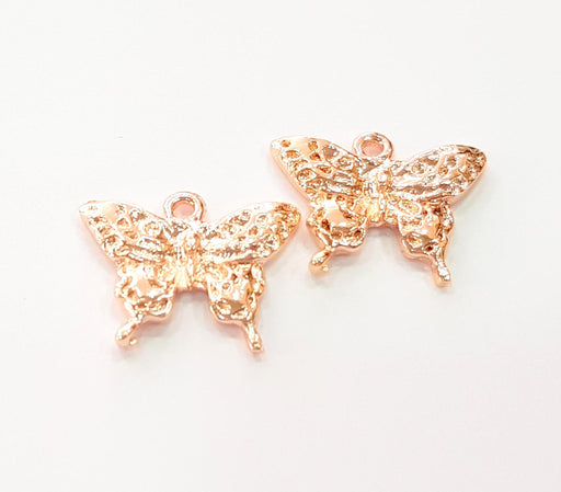 2 Rose Gold Butterfly Charms Blank Rose Gold Plated Charms (21x17 mm) G8394