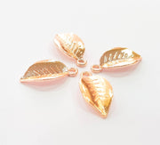 4 Rose Gold Leaf Charms Blank Rose Gold Plated Charms (18x9 mm) G8395