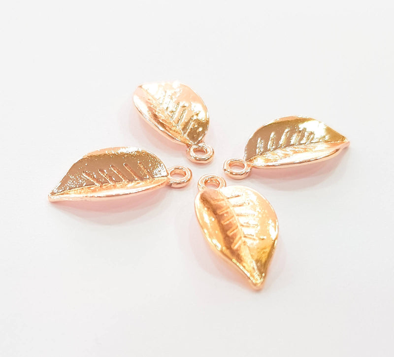 4 Rose Gold Leaf Charms Blank Rose Gold Plated Charms (18x9 mm) G8395
