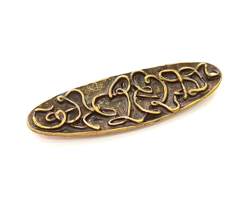 2 Mixed Stripe Oval Charms Antique Bronze Pendant (62x20mm) G8401