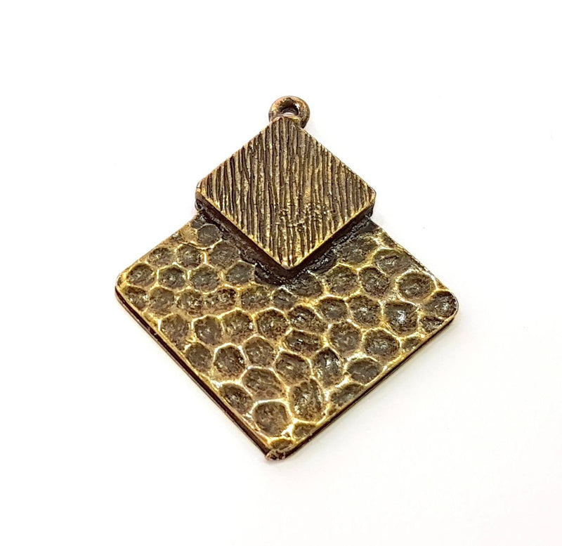 2 Hammered Diamon Shape Charms Antique Bronze Pendant (37x30mm) G8404