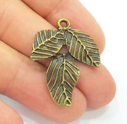 2 Antique Bronze Leaf Charms Antique Bronze Plated Charms (34x21mm) G8407
